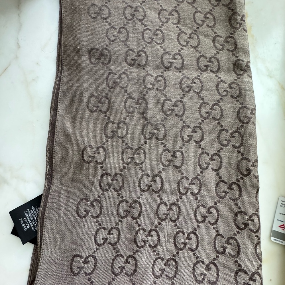 Gucci Brown Monogram Scarf wool & silk
